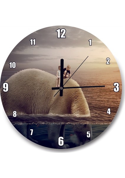 Cakatablo Dev Kutup Ayısı ve Üzerinde Çocuklar Illüstrasyon Duvar Saati