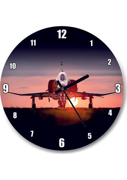 Cakatablo F4 Phantom Süpersonik Jet ve Günbatımı Duvar Saati