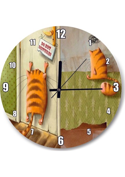 Cakatablo Yaramaz Kedi Rahatsız Etmeyin Yazılı Duvar Saati