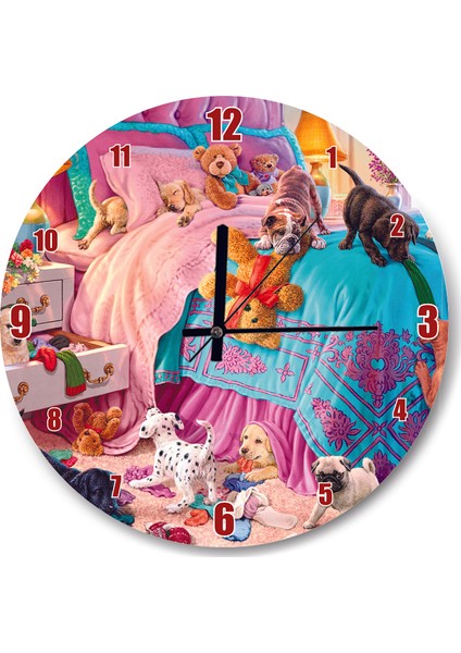 Cakatablo Yatak Odasında Sevimli Yavru Köpekler Duvar Saati