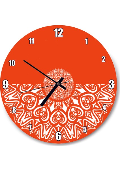 Cakatablo Turuncu Zeminde Nakışlı Motif Duvar Saati
