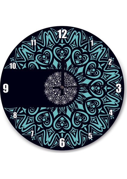 Cakatablo Siyah Zeminde Mavi Motifli Duvar Saati