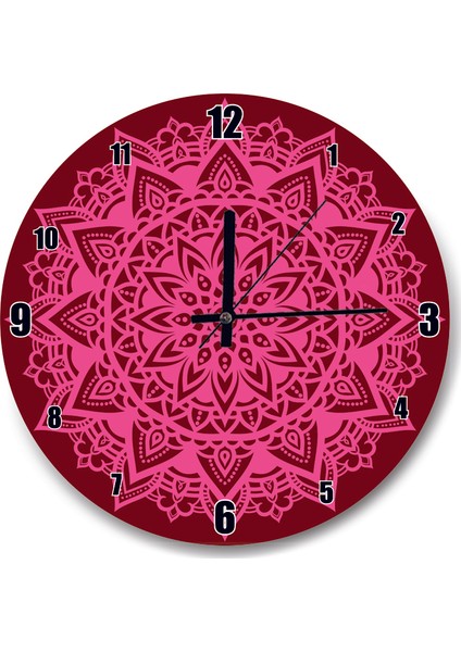 Cakatablo Kırmızı Zeminde Pembe Motifli Duvar Saati