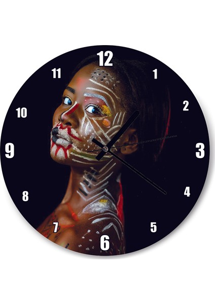 Cakatablo Afrikalı Boyalı Kadın Duvar Saati
