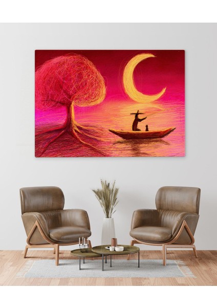 Gift Gün Batımında Balık Tutan Adam Silüet Tasarımlı Kanvas Tablo 50X70CM