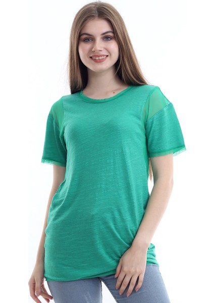 Kadın Yeşil Kol Çevresi Detaylı T-Shirt