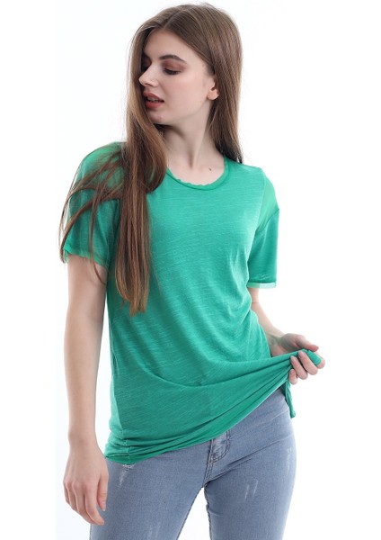 Kadın Yeşil Kol Çevresi Detaylı T-Shirt modelleri