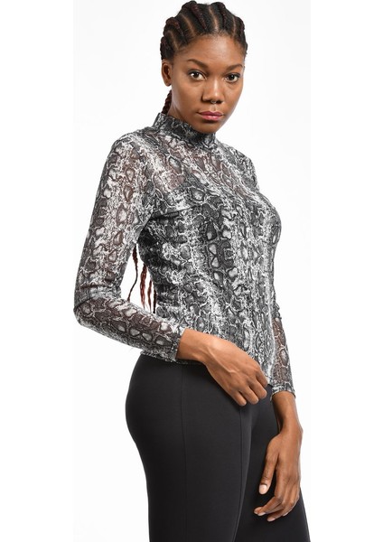 Transparan Leopar Desenli Kadın Bluz - Siyah Siyah - M fiyatları