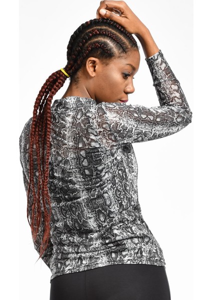 Transparan Leopar Desenli Kadın Bluz - Siyah Siyah - M modelleri