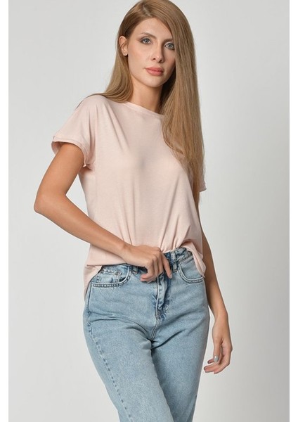 Kol ve Eteği Sim Detaylı Tişört - Pembe Pembe - S