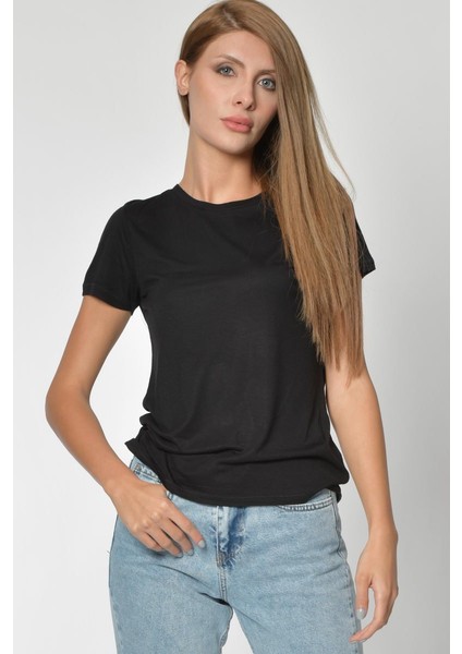 Bisiklet Yaka Basic Tişört - Siyah Siyah - M