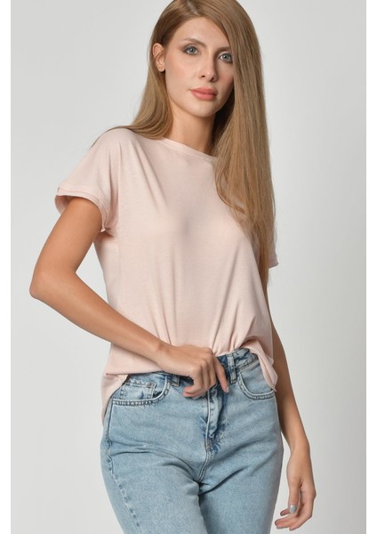 Kol ve Eteği Sim Detaylı Tişört - Pembe Pembe - L