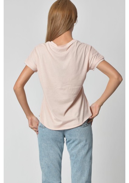 Kol ve Eteği Sim Detaylı Tişört - Pembe Pembe - L fırsatları