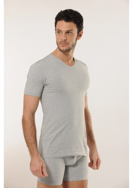 702 3'lü Pamuklu V Yaka Erkek Atlet - Gri