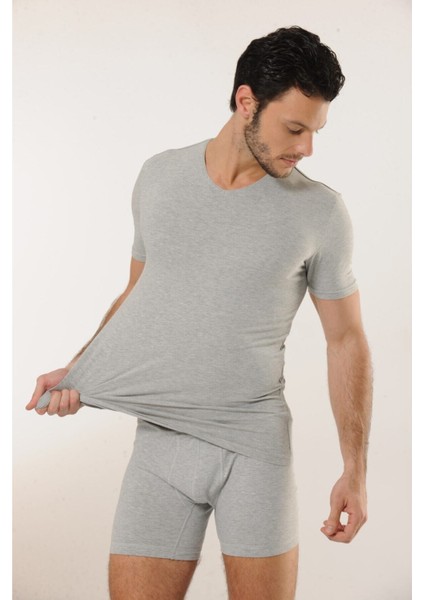 702 3'lü Pamuklu V Yaka Erkek Atlet - Gri modelleri