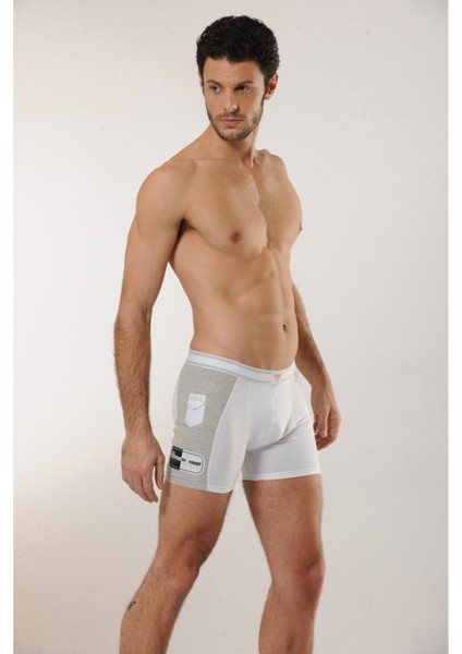 308 Pamuklu Likralı Erkek Boxer Külot - Beyaz