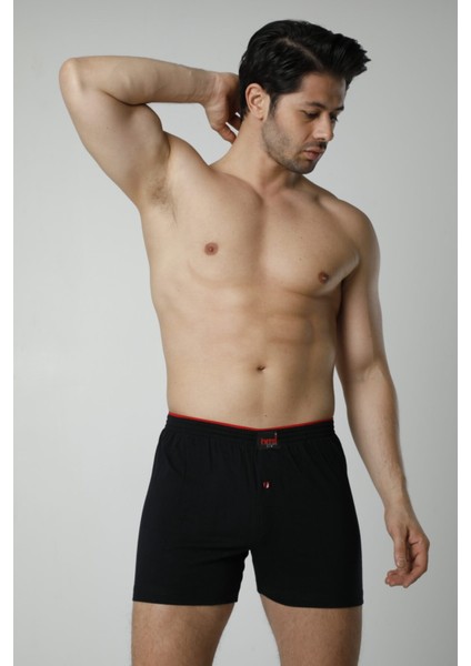 305 6'lı Düğme Detay Likralı Erkek Boxer Külot - Siyah