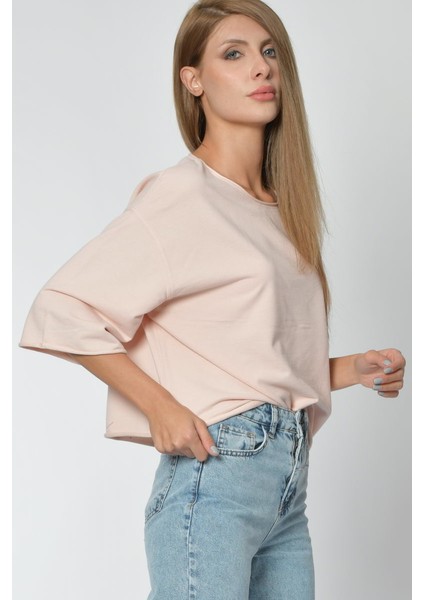 Yuvarlak Yaka Sweatshirt - Pembe Pembe - L fiyatları