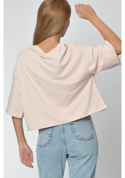 Yuvarlak Yaka Sweatshirt - Pembe Pembe - L fırsatları