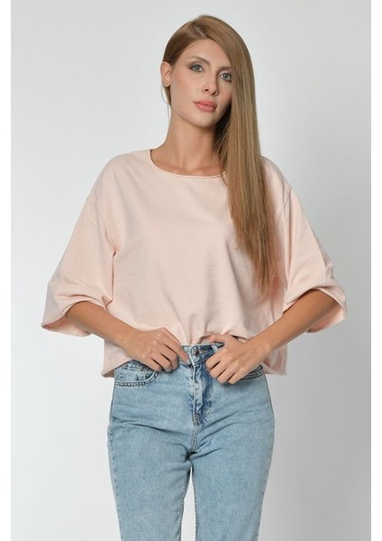 Yuvarlak Yaka Sweatshirt - Pembe Pembe - L indirimleri