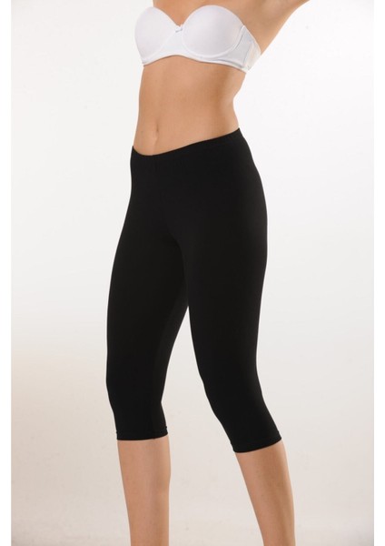 4001 3'lü Pamuk Diz Altı Kapri Tayt - Siyah