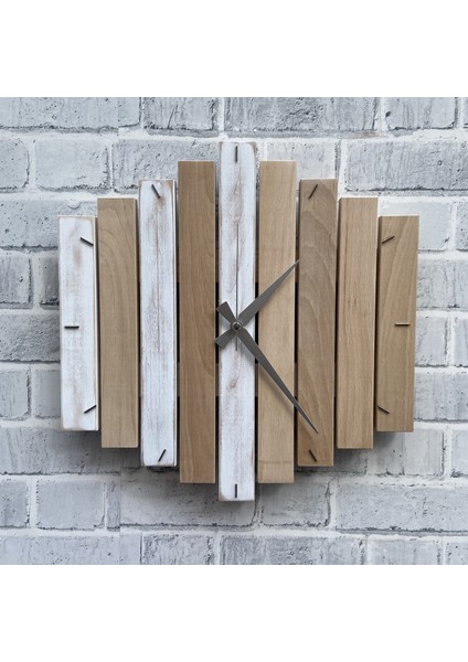 katre Dizayn Doğal Ahşap Geotmetrik Duvar Saati 40X40 cm