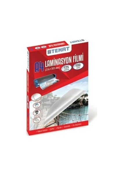 A4 Laminasyon Filmi (216 x 303MM) 125 Mikron 100'LÜ Kutu