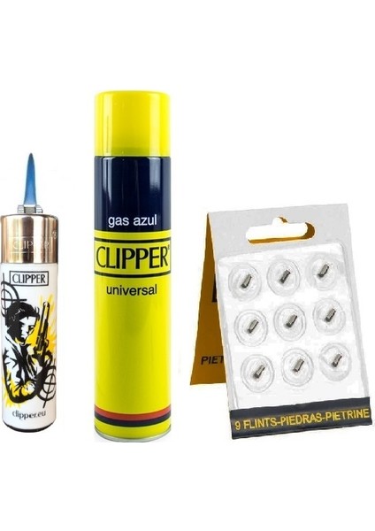 Clipper Nişancı Taşlı Çakmak + Çakmak Gazı + 9'lu Çakmak Taşı