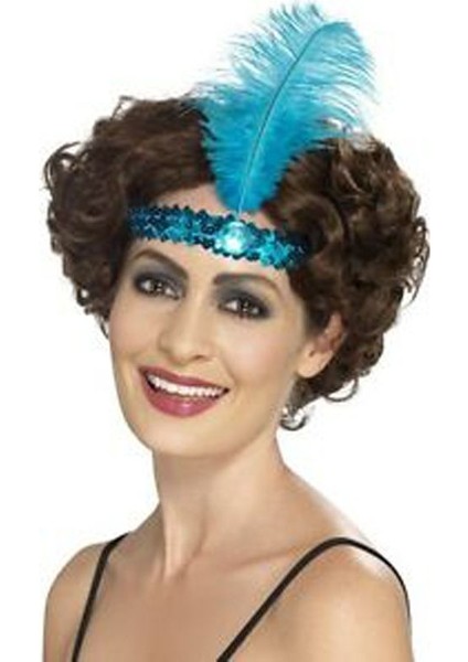 Mavi Renk Çarliston Tüylü Saç Bandı