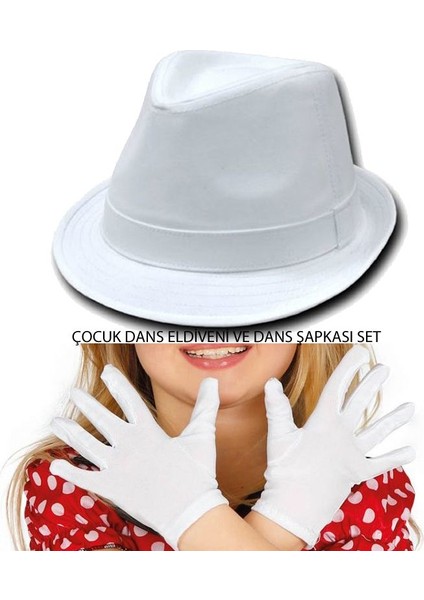 Çocuk Fötr Gösteri Şapkası ve Eldiveni Beyaz Renk 4-5 Yaş