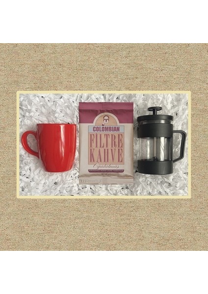 Colombian 80 gr & Siyah French Press & Kırmızı Kupa Bardak Seti