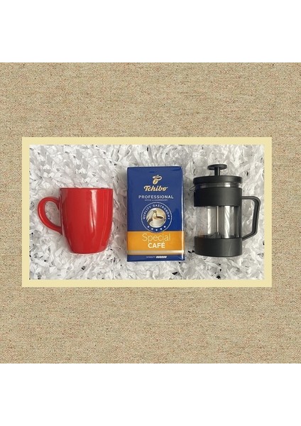 Special 250 gr & Siyah French Press & Kırmızı Kupa Bardak Seti