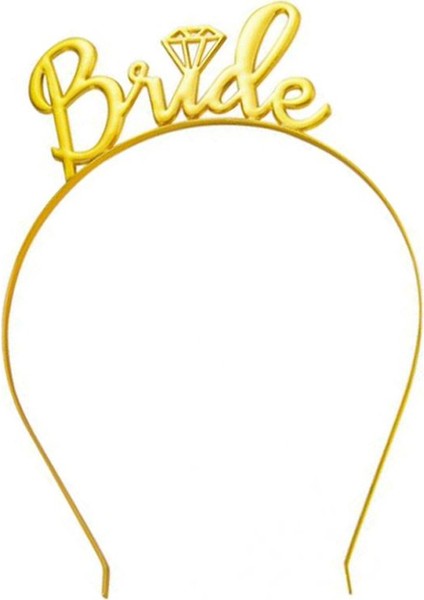 Metal Altın Renk Tek Taş Bride Yazılı Bekarlığa Veda Tacı