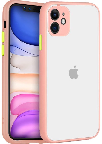 Mokaksesuar Apple iPhone 12 Kılıf Şeffaf Mat Kamera Köşe Korumalı Pürüzsüz Sert Pembe