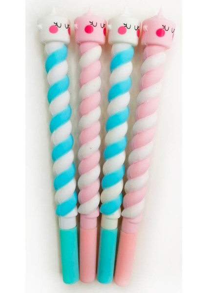 Renkli Silikon Marshmallow Kalem Jel 4'lü Kalem Seti