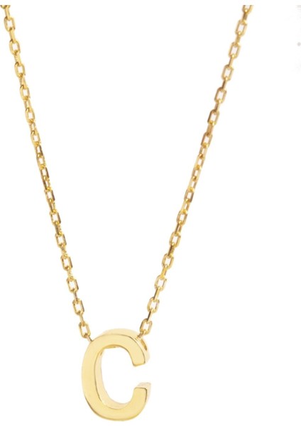 925 Ayar Gümüş Gold Renk C Harfi Kolye fiyatları