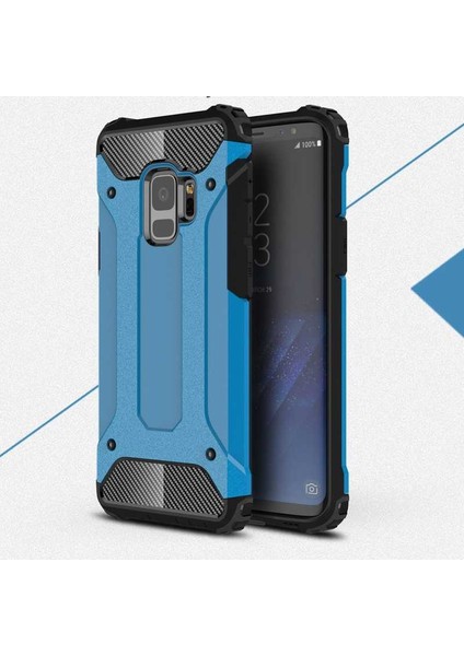 - Samsung Galaxy S9 - Kılıf Çift Katman Zırh Tank Crash Military Kapak - Mavi