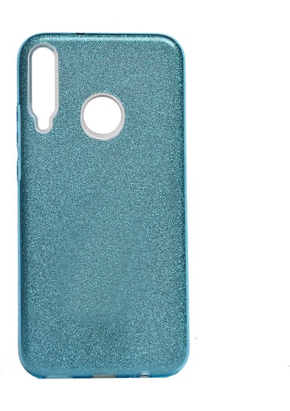 - Huawei P40 Lite E - Kılıf Simli Koruyucu Shining Silikon - Mavi - T15158