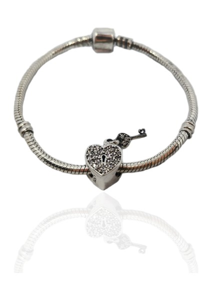 925 Ayar Gümüş Kalbimin Anahtarı Charm Bileklik