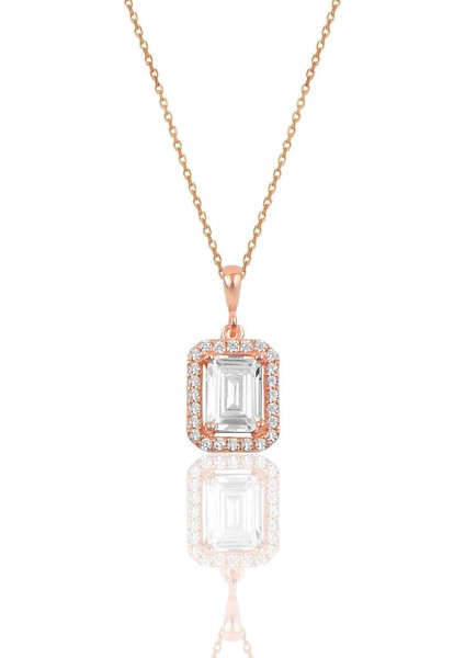 Gümüş Rose Baget Taşlı Kolye