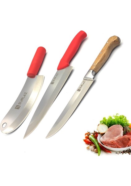 Mutfak Bıçağı Seti 3'lü Şef Bıçak Zırh Bıçak Salata Bıçağı
