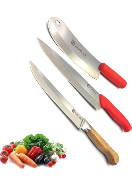 Mutfak Bıçağı Seti 3'lü Şef Bıçak Zırh Bıçak Salata Bıçağı