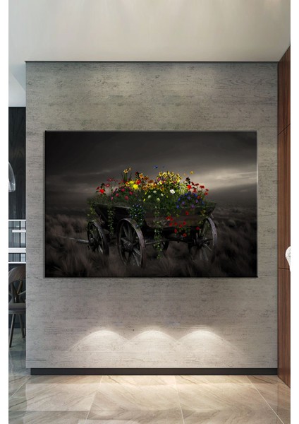 Çiçek Dolu At Arabası, Dekoratif Kanvas Tablo, Kafe ve Bürolara Uygun