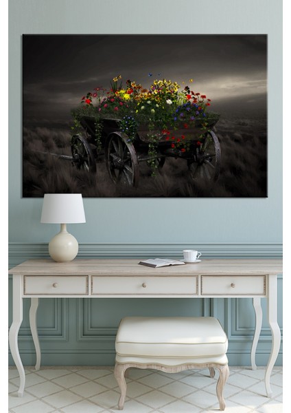 Çiçek Dolu At Arabası, Dekoratif Kanvas Tablo, Kafe ve Bürolara Uygun fiyatları
