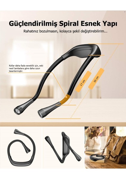 Şarjlı LED Boyun Lamba Taşınabilir Kitap Okuma Lambası