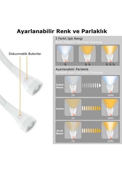 Şarjlı LED Boyun Lamba Taşınabilir Kitap Okuma Lambası