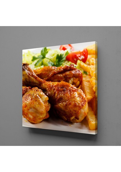 Kızarmış Tavuk ve Patates Kare Kanvas Tablo 120X120CM