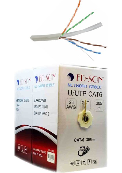 Cat6 Kablo Ethernet Modem Ağ Internet 23 Awg Cat 305 mt
