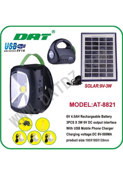 Güneş Enerjili Solar Lamba 9V-3W Dc 8V-500MA Güneş Aydınlatmalı Solar Lamba Dat AT-8821