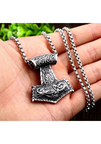 Titanyum Alaşım Paslanmaz Saf Çelik Nordic Viking Thor Kolye